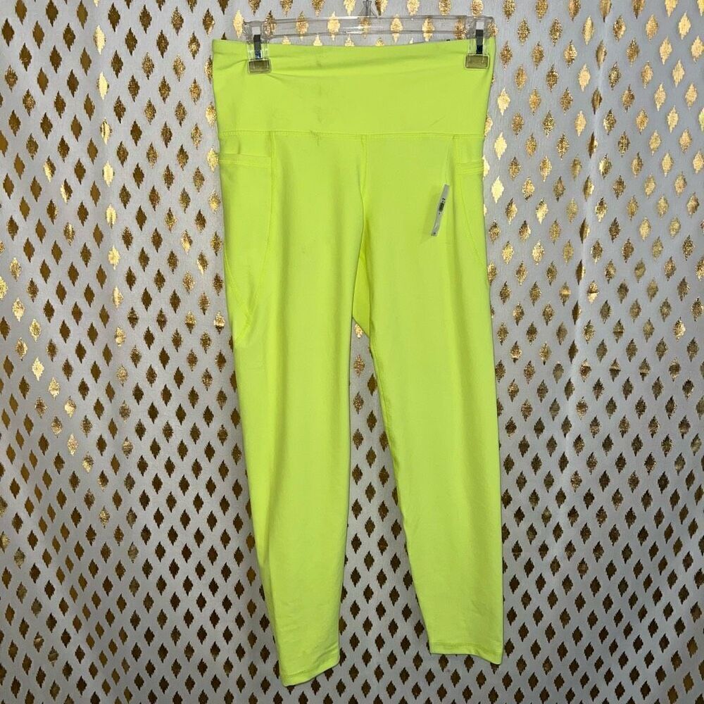 NWT Old navy ankle leggings 7/8 cut neon yellow fluorescent rave pants powersoft